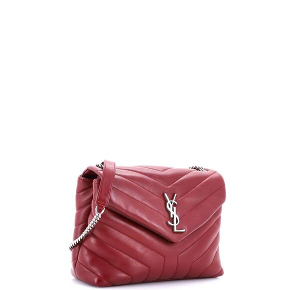 Saint Laurent Loulou Shoulder Bag Matelasse Chevron Leather Small Red - Picture 2 of 6